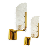 Pair of brass and glass wall lamps by Carl Fagerlund for Orrefors