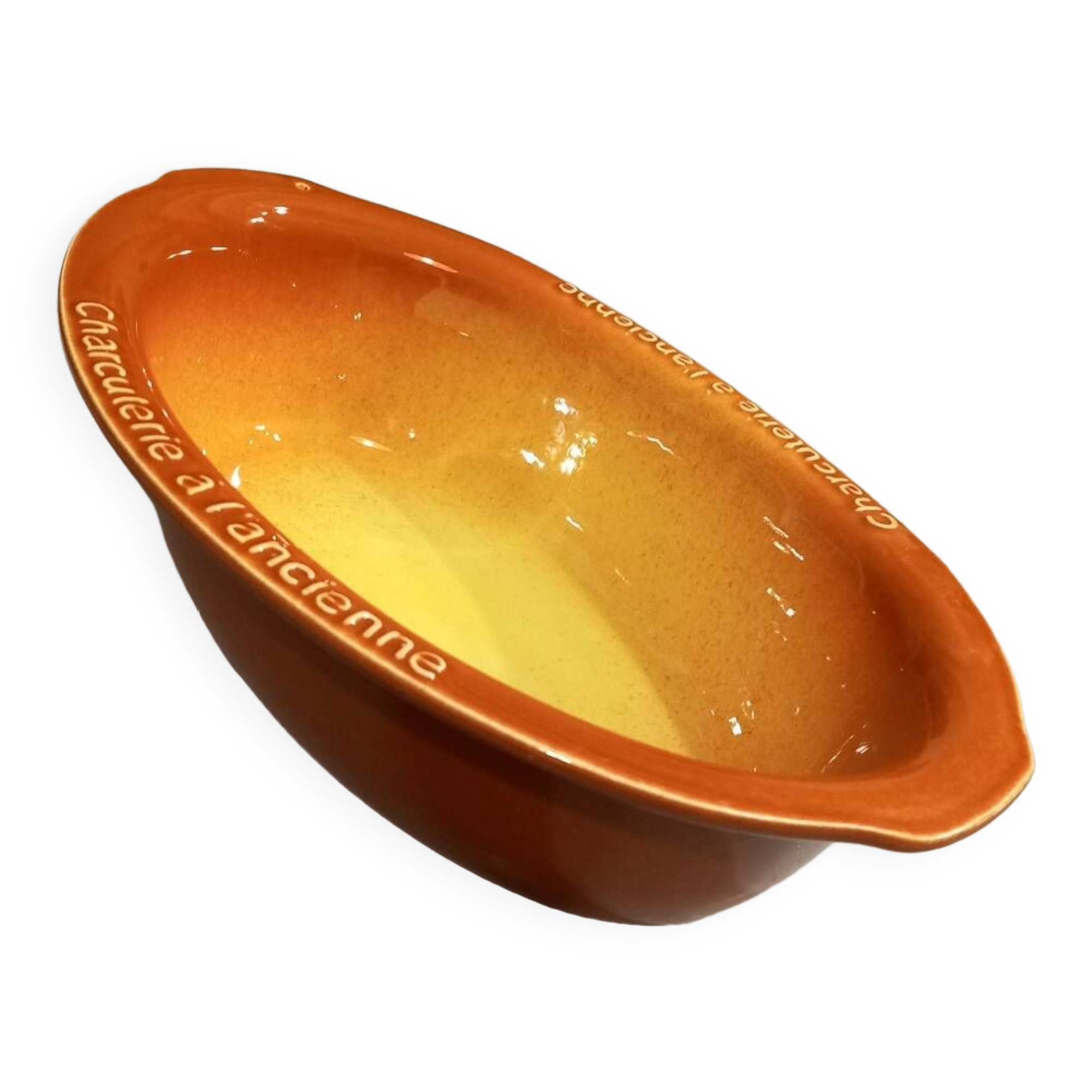 Breton dish in brown and yellow ceramic