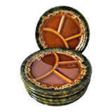 Set of 6 compartmentalised glazed ceramic plates, 1960s-70s.