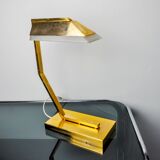 Geometric art deco lamp, brass and smoked glass, Spain, 1970