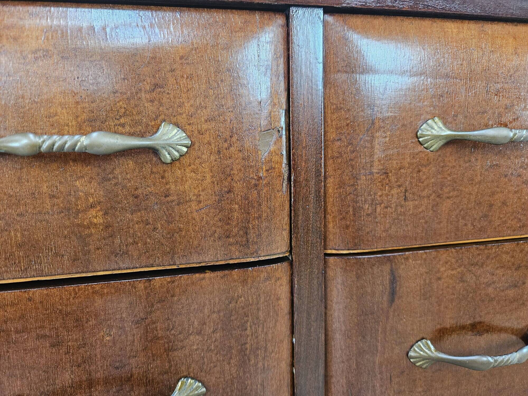 Vintage six-drawer oak chest of drawers with glass top, 1960