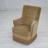 1970s, Danish armchair., original light green furniture velour.