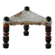 Vintage African artisanal stool, triangular shape with 3 legs, cowhide, 20th century.
