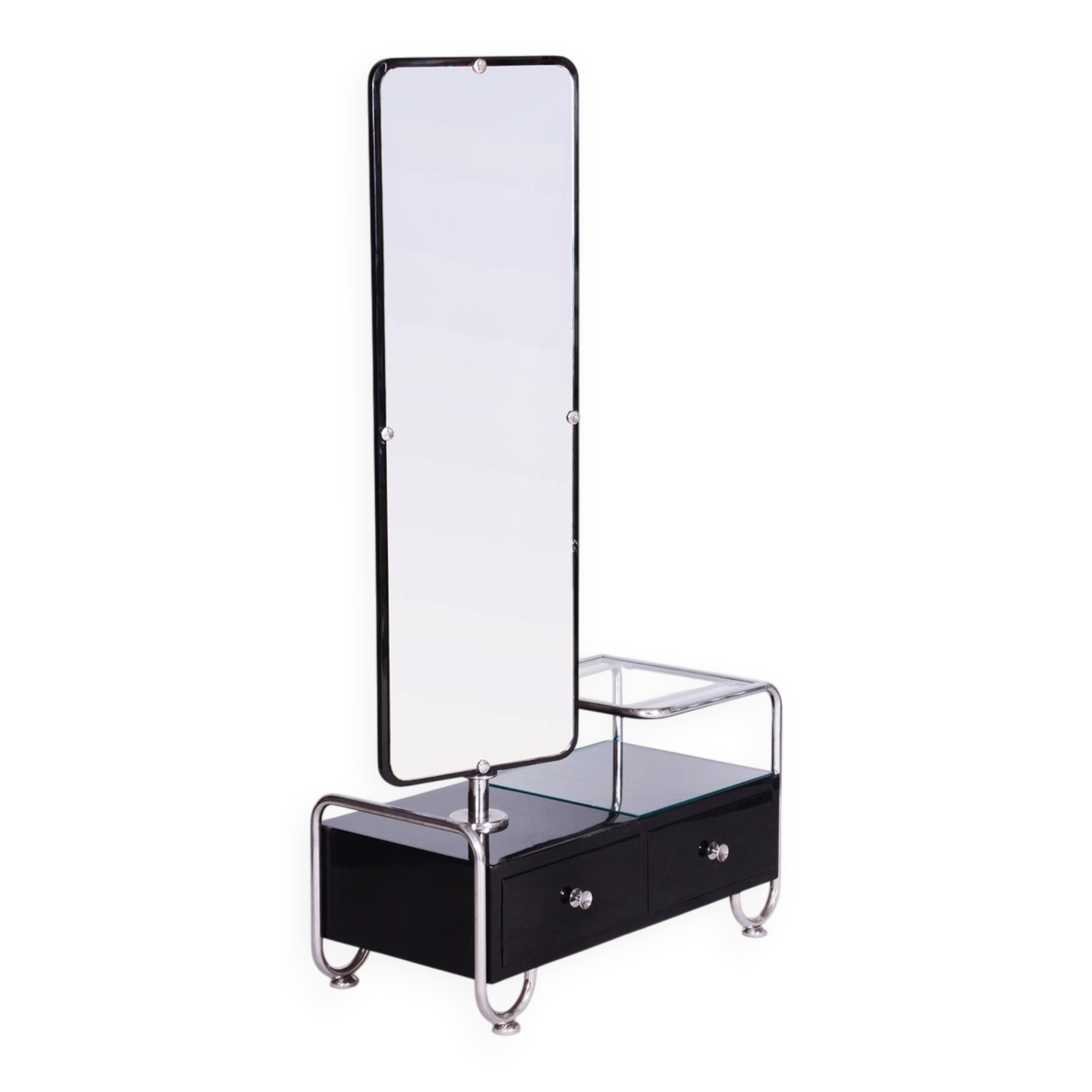 Bauhaus Dressing Mirror in Chrome and Lacquered Wood by Vichr a Spol., Czech, 1930s