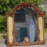 Wooden mirror with clock, 1960