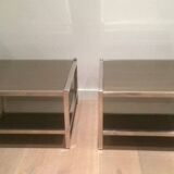 Pair of large side tables in chrome and bronze mirrors