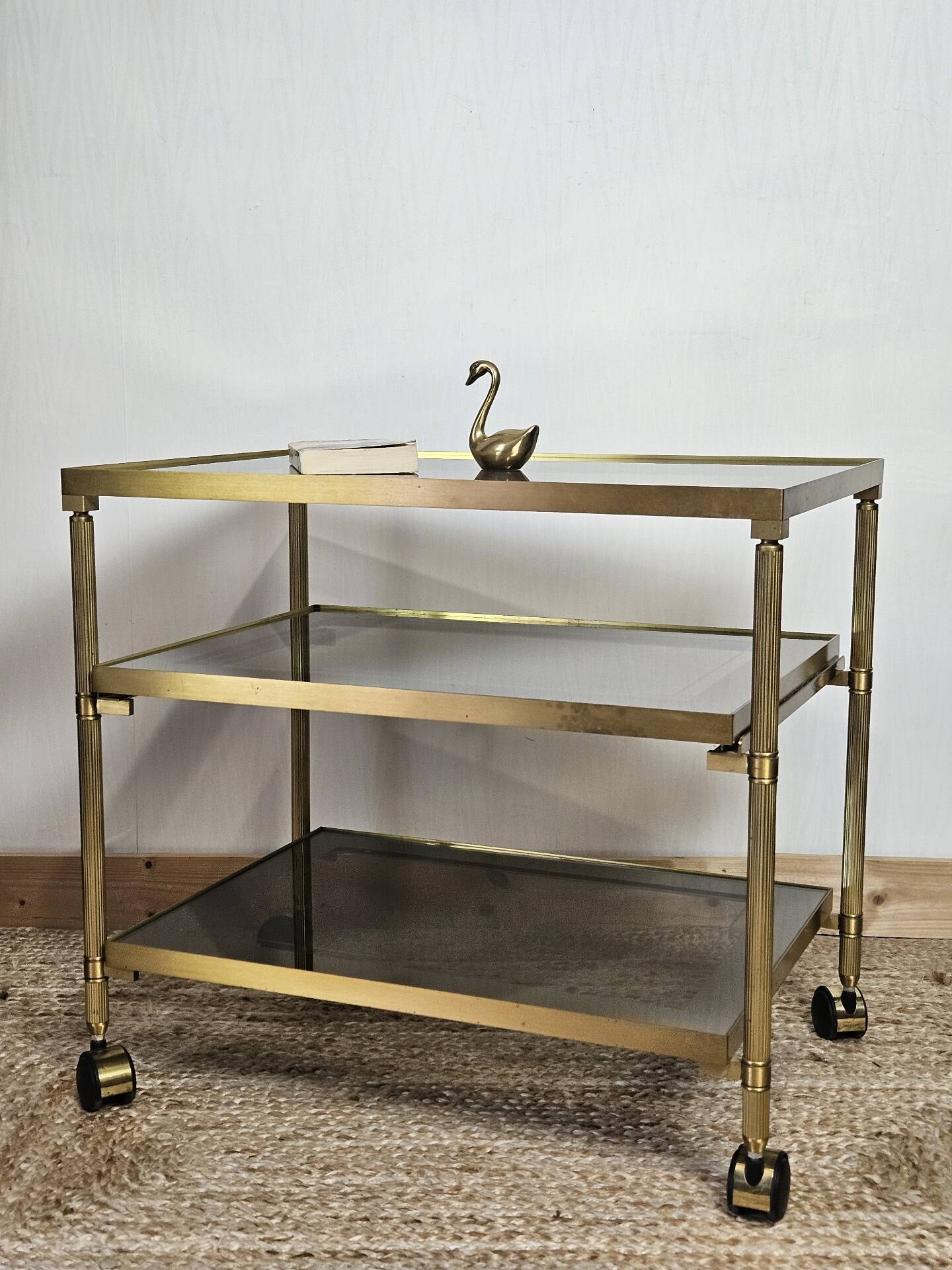 Table d' appoint en verre &laiton vintage