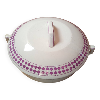 Soup tureen or vegetable dish with purple decoration, Moulin des Loups Orchies