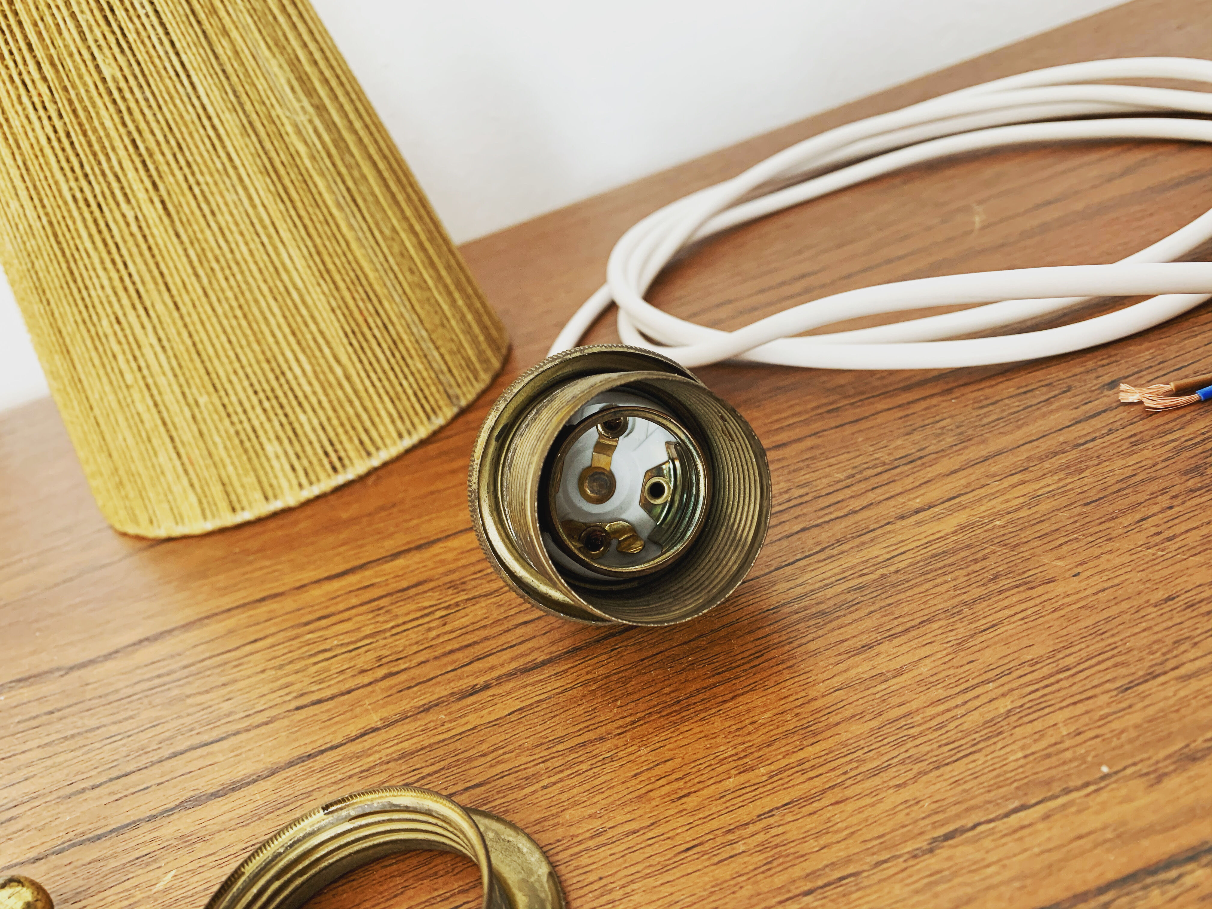 Teakwood and raffia bast chandelier by Temde