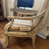 Louis XV bergère in vintage revival; timeless; provincial; French.