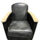 Pair of leather armchairs with marquetry armrests