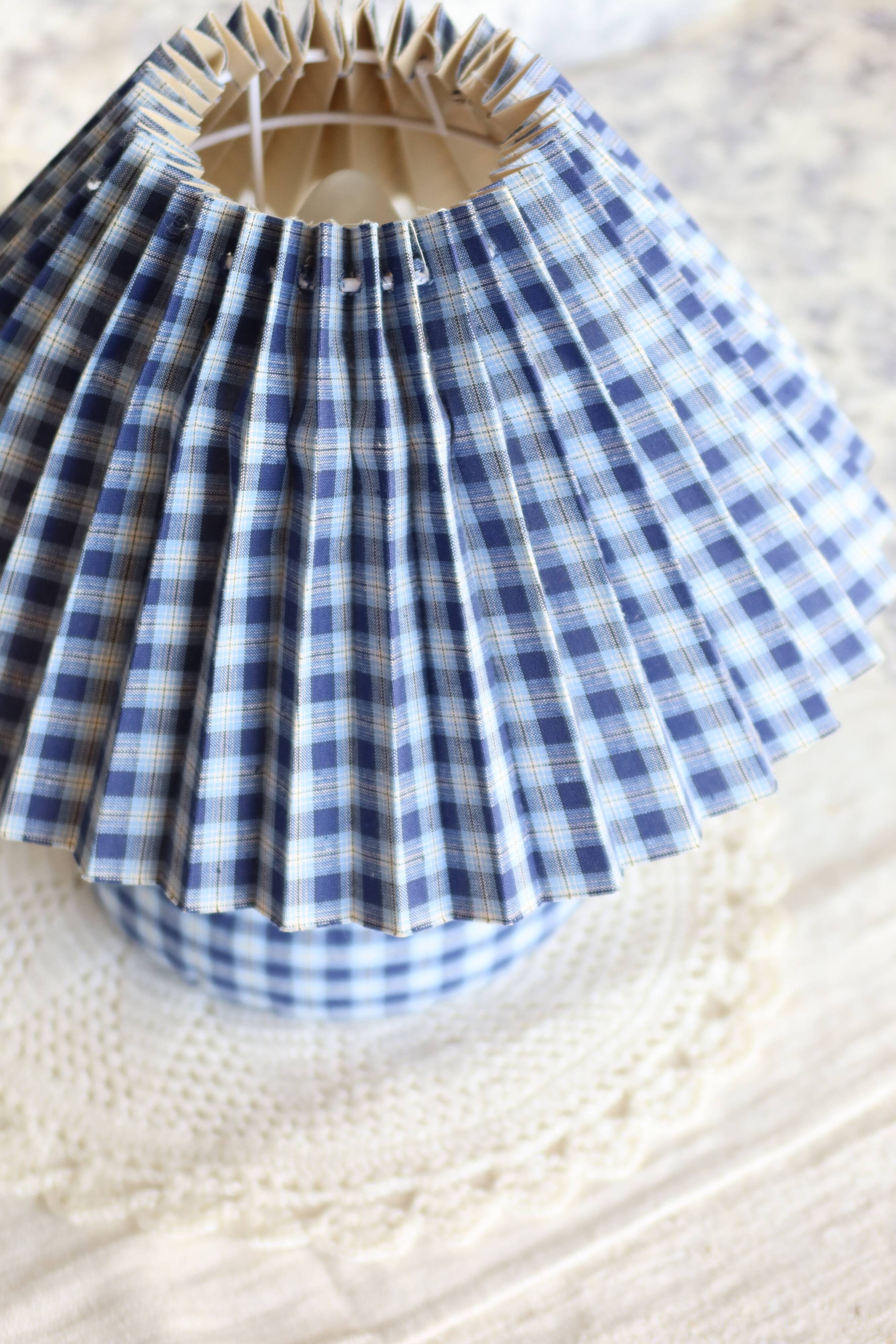 Jacadi vintage bedside lamp in blue and white tartan fabric