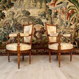 Pair of armchairs cabriolet style louis xvi period xixth