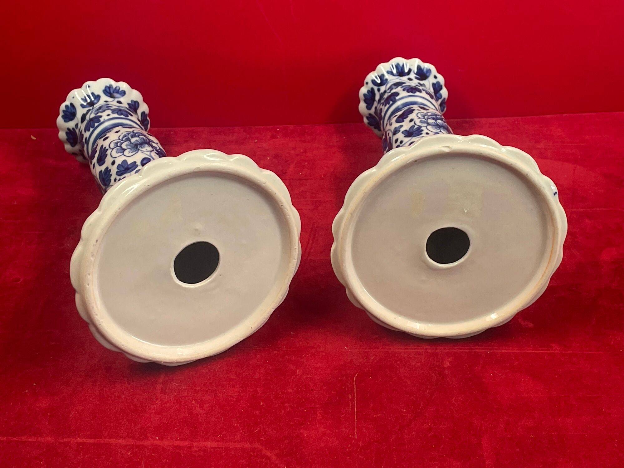 Pair of blue and white candle holders