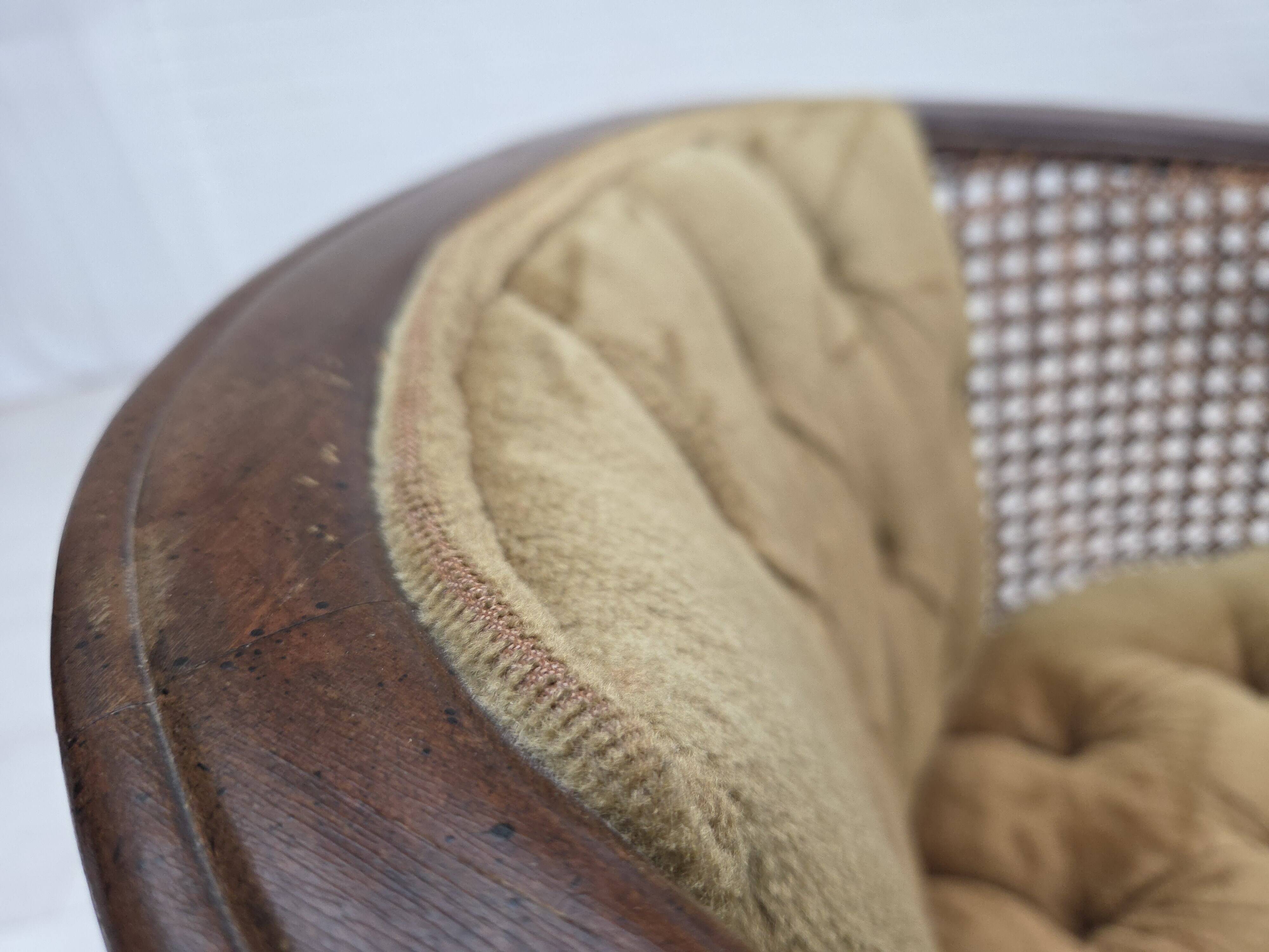 1950s, Danish easy chair, furniture velour, furniture mesh, oak wood.