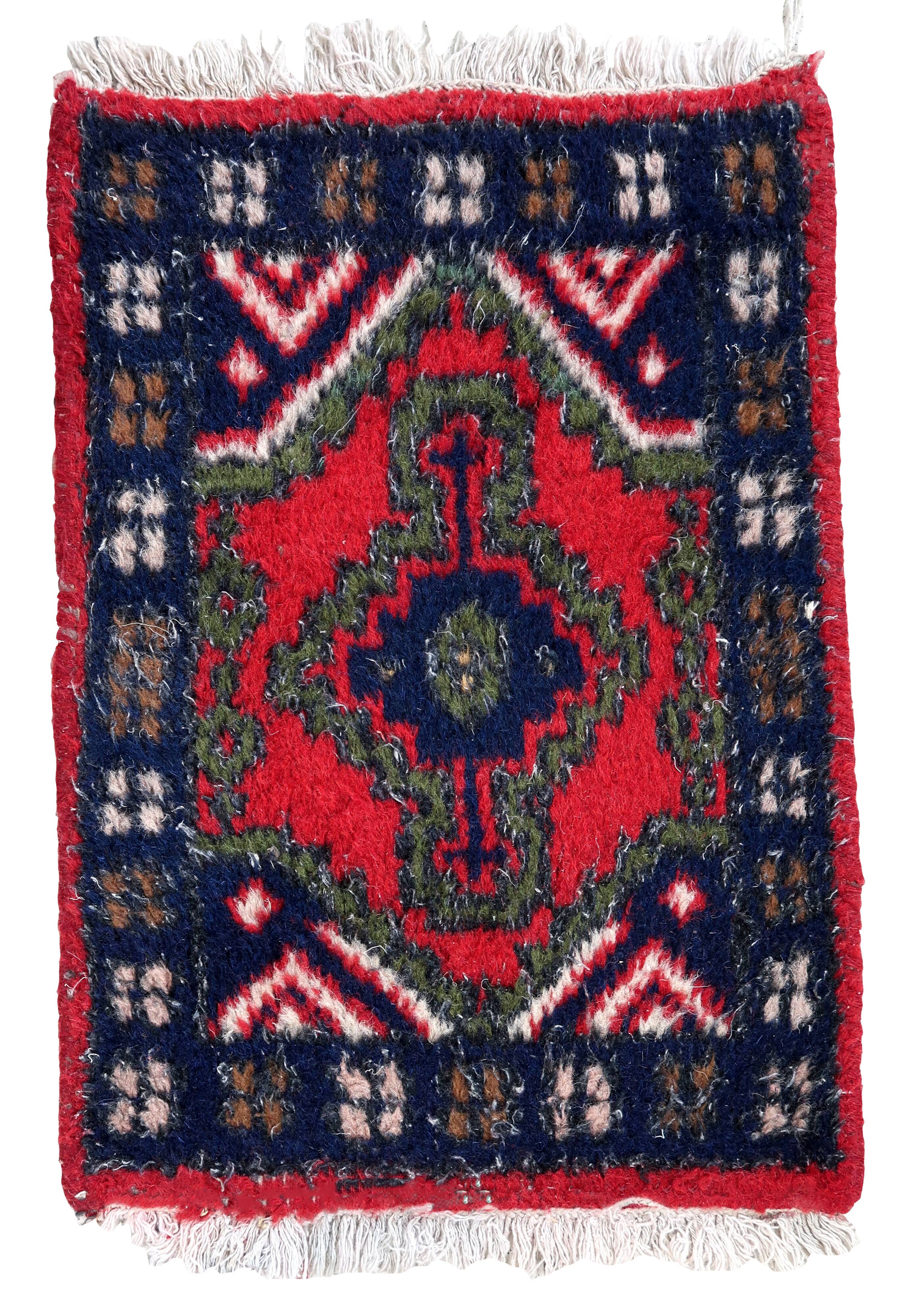 Tapis vintage du Moyen-Orient Hamadan fait main en laine – 40 x 58 cm 1970s