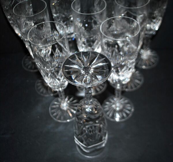 Cristallerie Lorraine lot de 10 flûtes à champagne en cristal taillé guirlande