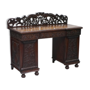 19th-century hand-carved Anglo-Burmese buffet with drawers and cupboards.