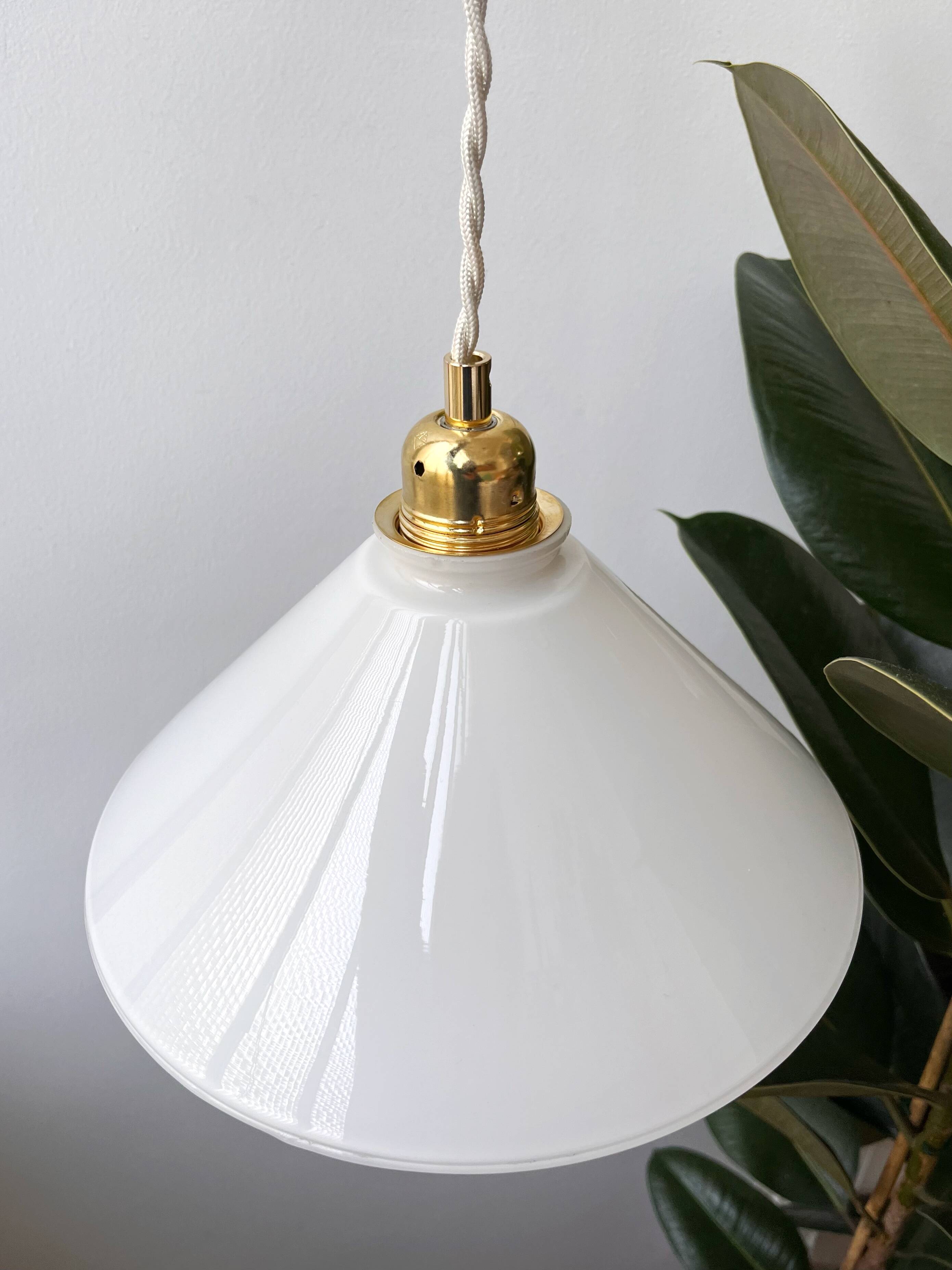 Vintage conical white glass pendant light