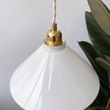Vintage conical white glass pendant light