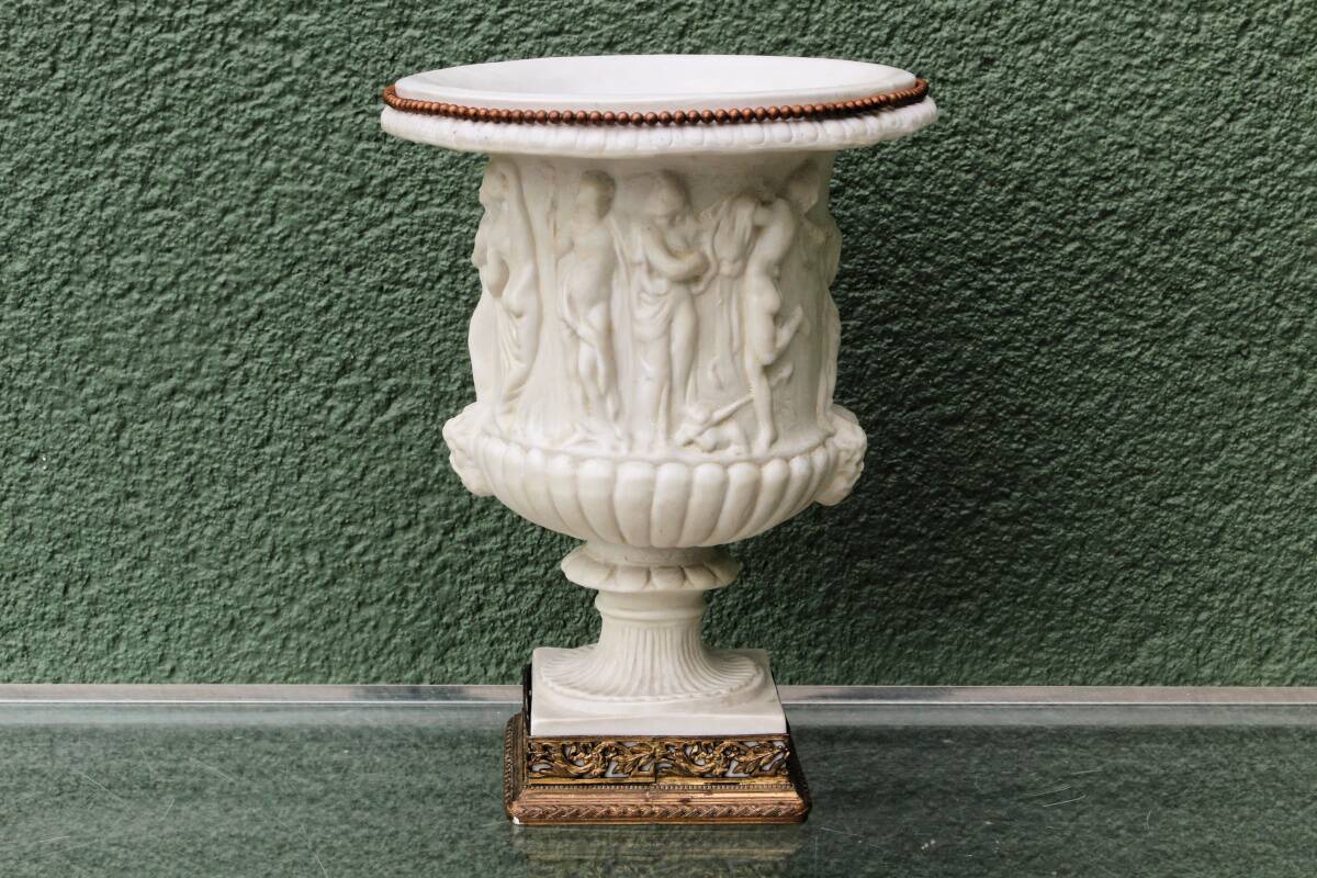 Pair of Medicis Borghese vases in porcelain biscuit and brass.