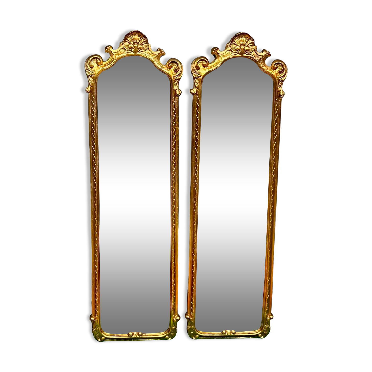 Paire de miroirs dorés, 97x28 cm