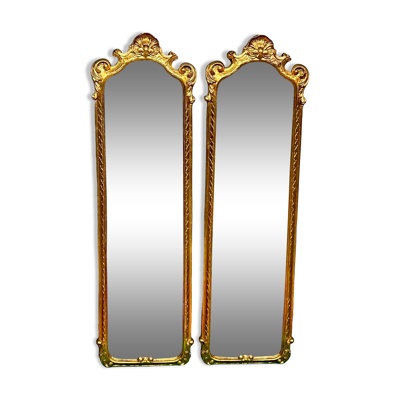 Paire de miroirs dorés, 97x28 cm