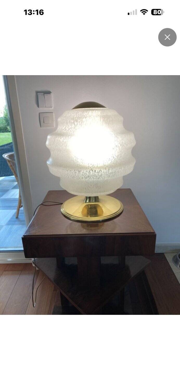 Vintage table lamp from Verrerie de Clichy, speckled glass and brass, years.