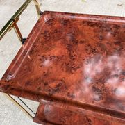 Vintage 70s folding bar table, brass with wood burl effect, Dinet style.