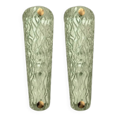Monumental Green Murano Glass Wall Sconces From Italy – Set of Two