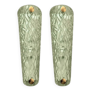 Monumental Green Murano Glass Wall Sconces From Italy – Set of Two
