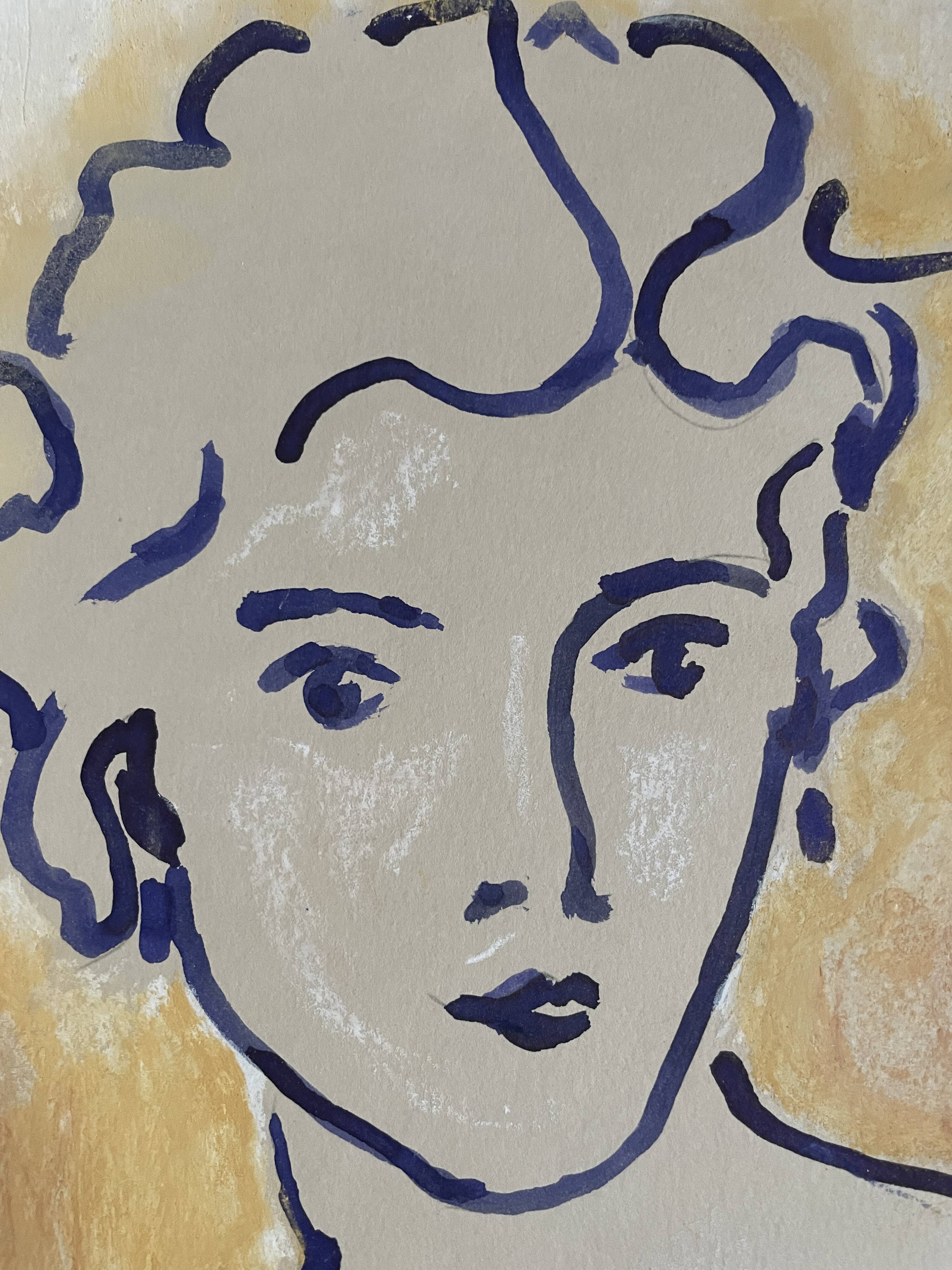 Painting signed Chinese ink and pastel female portrait “study”