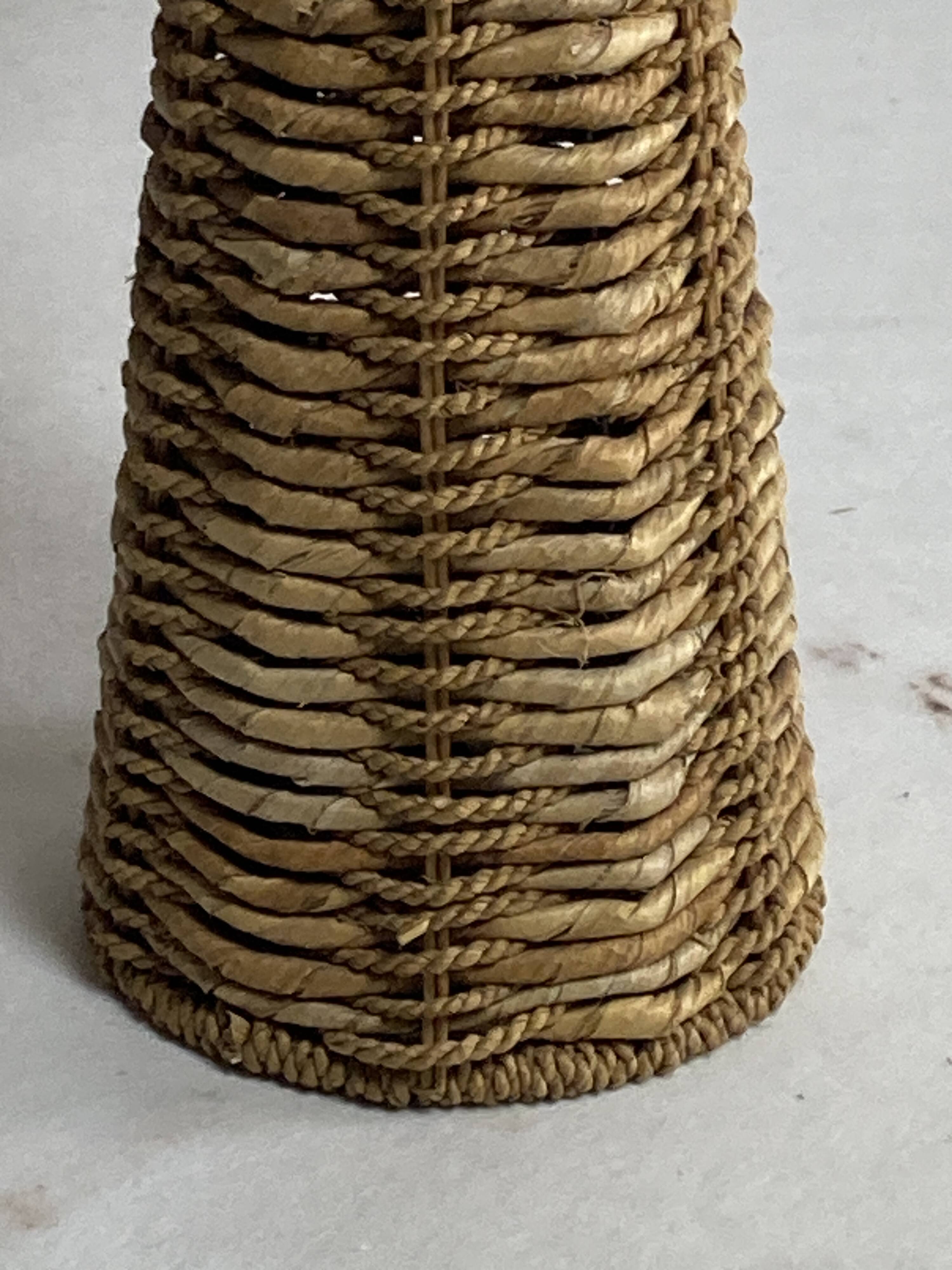 Rattan woven banana leaf mushroom floor lamp, 1960s