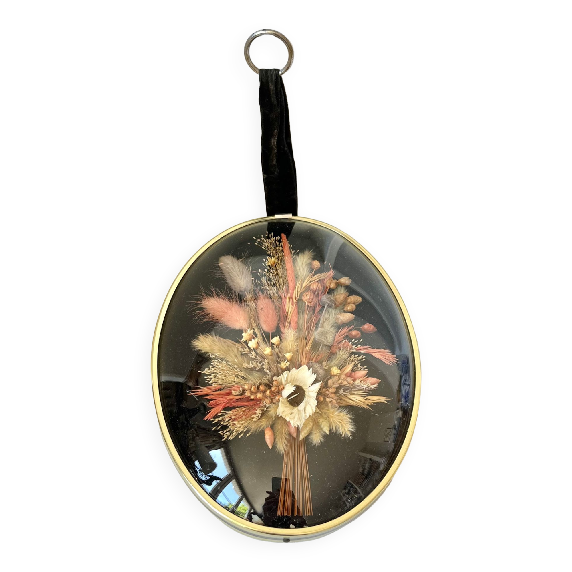 Cadre verre bombé fleurs séchées