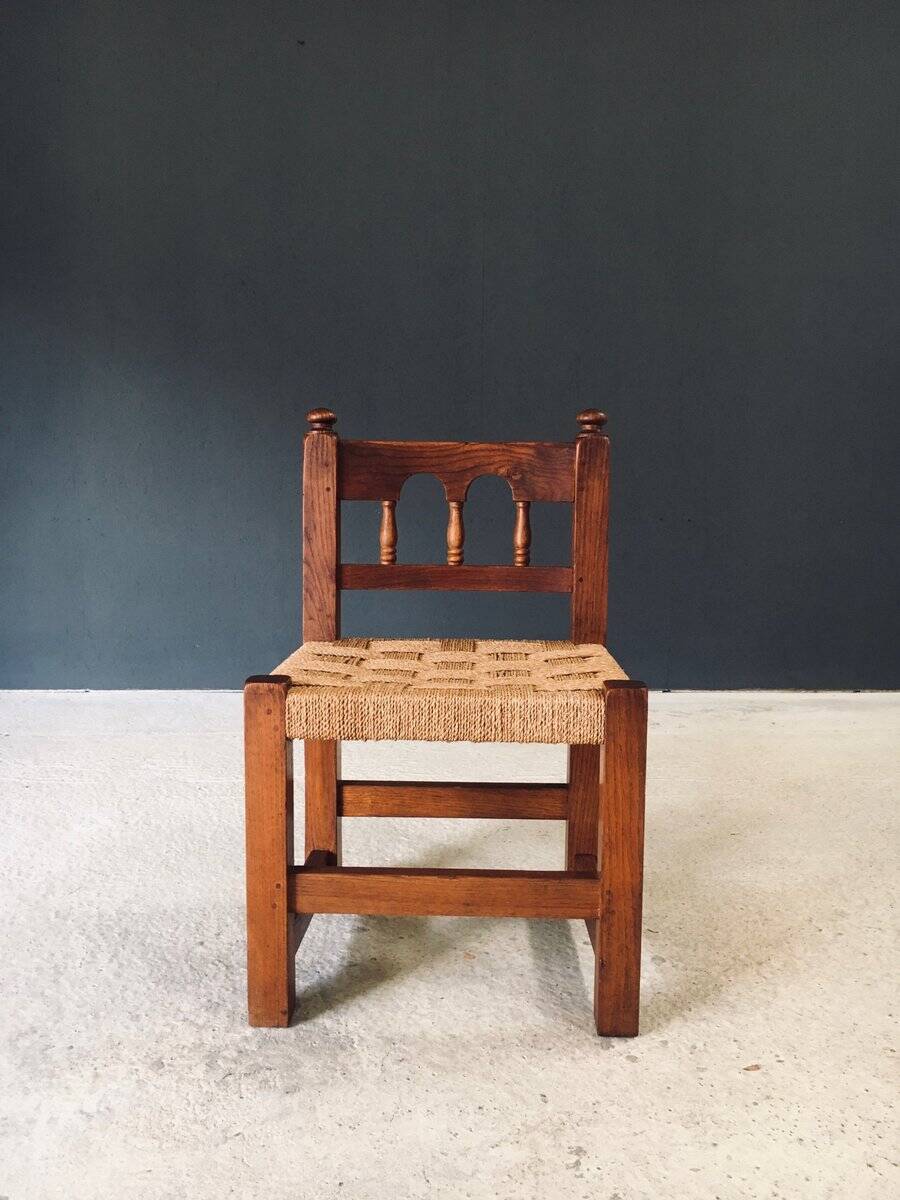 Oak & Rope Travail Populaire Side Chair, Belgium, 1950s
