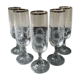 Set of 5 Champagne Flutes. Crystal glass. Empire style. Floral motifs.