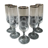 Lot 5 Flûtes Champagne. En verre cristallin. Style Empire. Motifs floraux