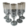 Set of 5 Champagne Flutes. Crystal glass. Empire style. Floral motifs.
