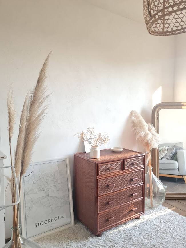 Vintage rattan chest of drawers circa 1960s