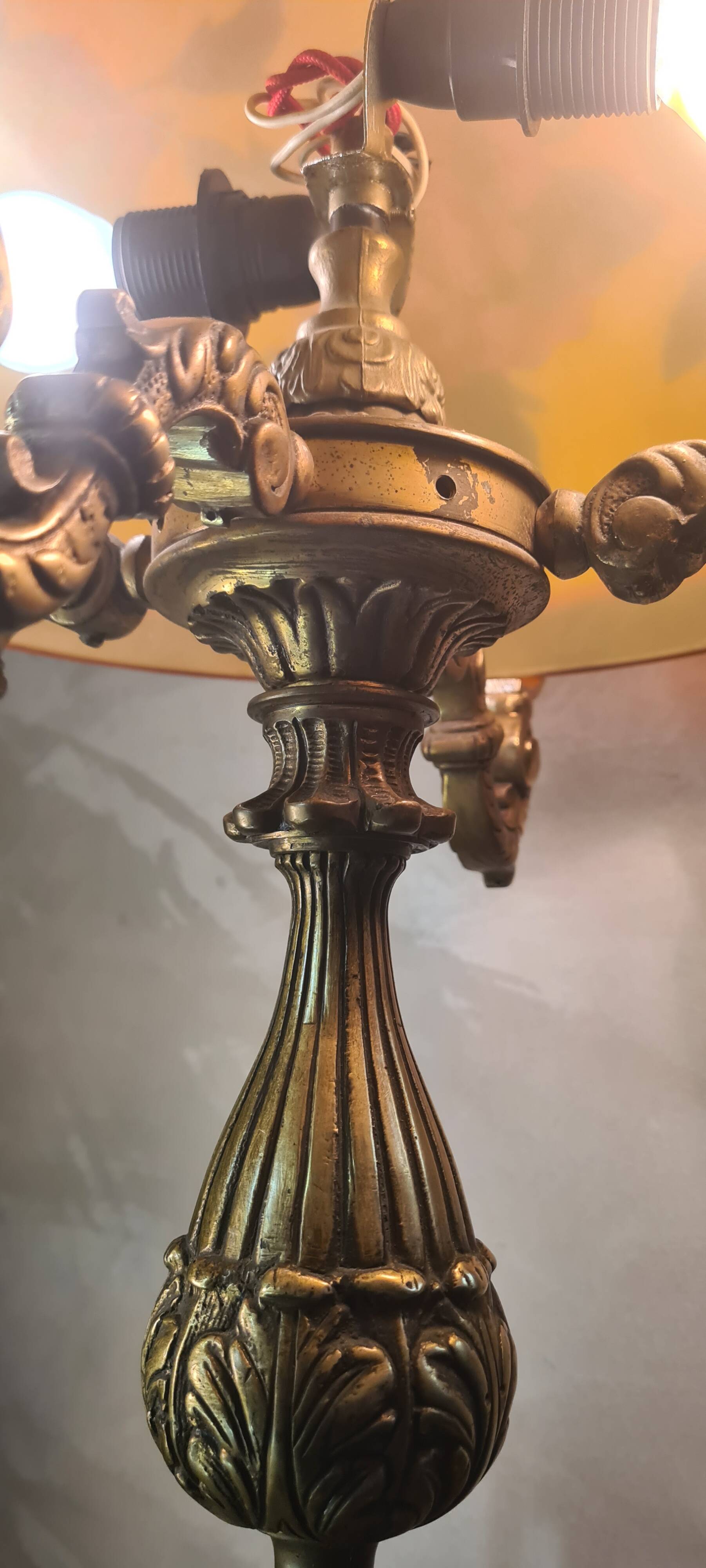 large bronze mushroom lamp with magnificent glass paste signed 7kg h51x33