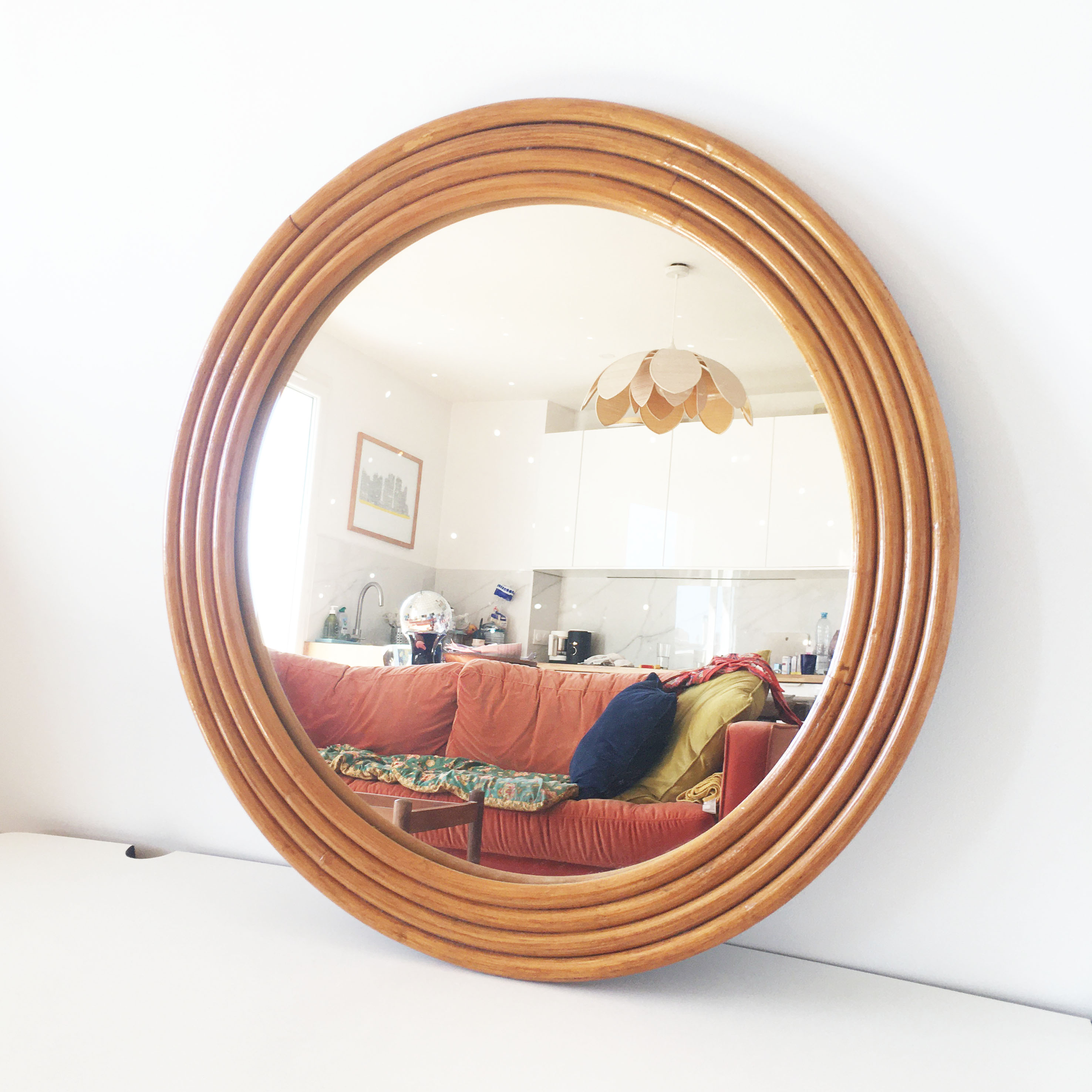 Round rattan bamboo mirror, 60 cm