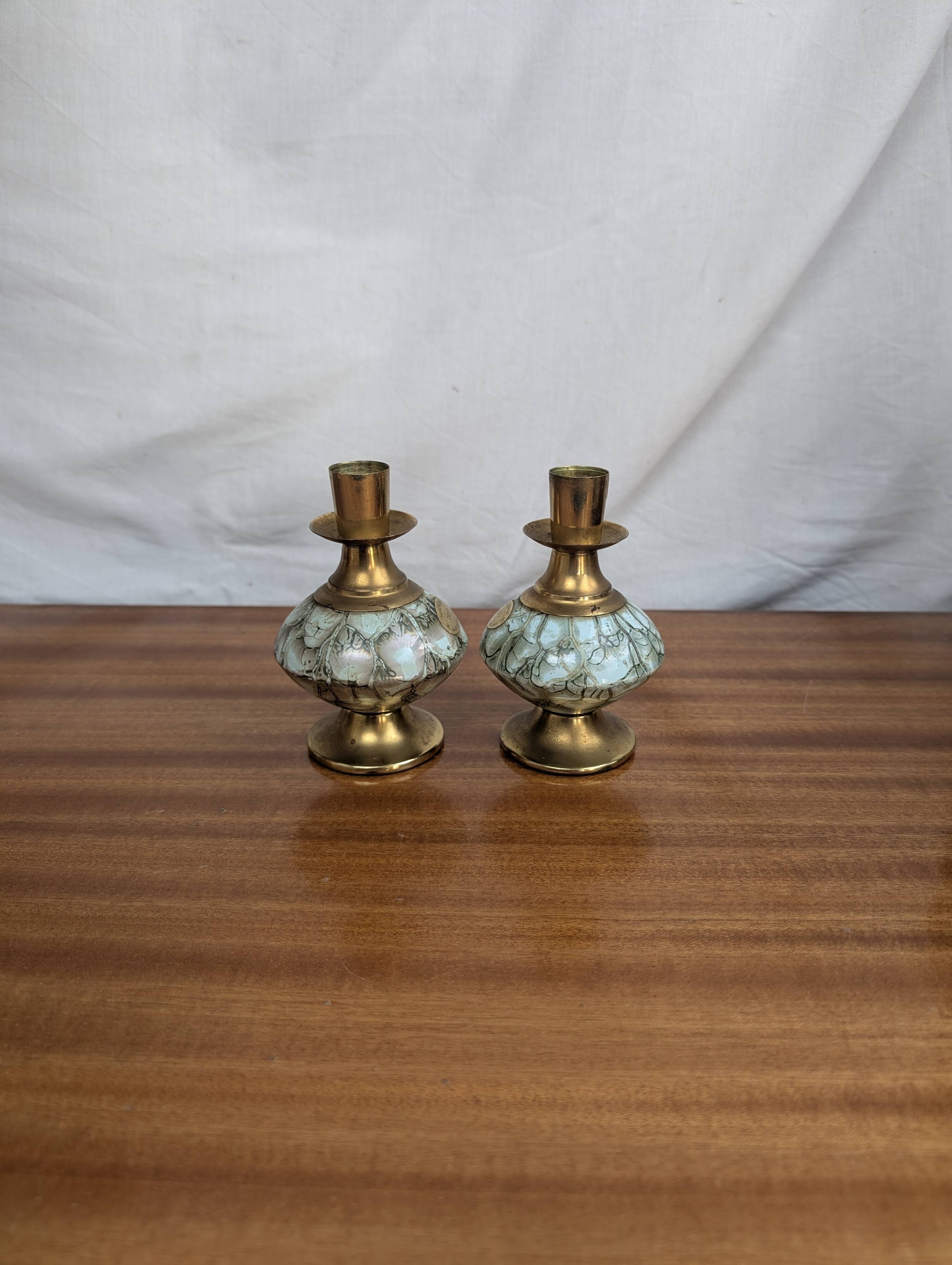 Pair of Art Deco Style Hand Painted Delft Ceramic Candlesticks