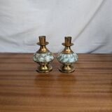 Pair of Art Deco Style Hand Painted Delft Ceramic Candlesticks