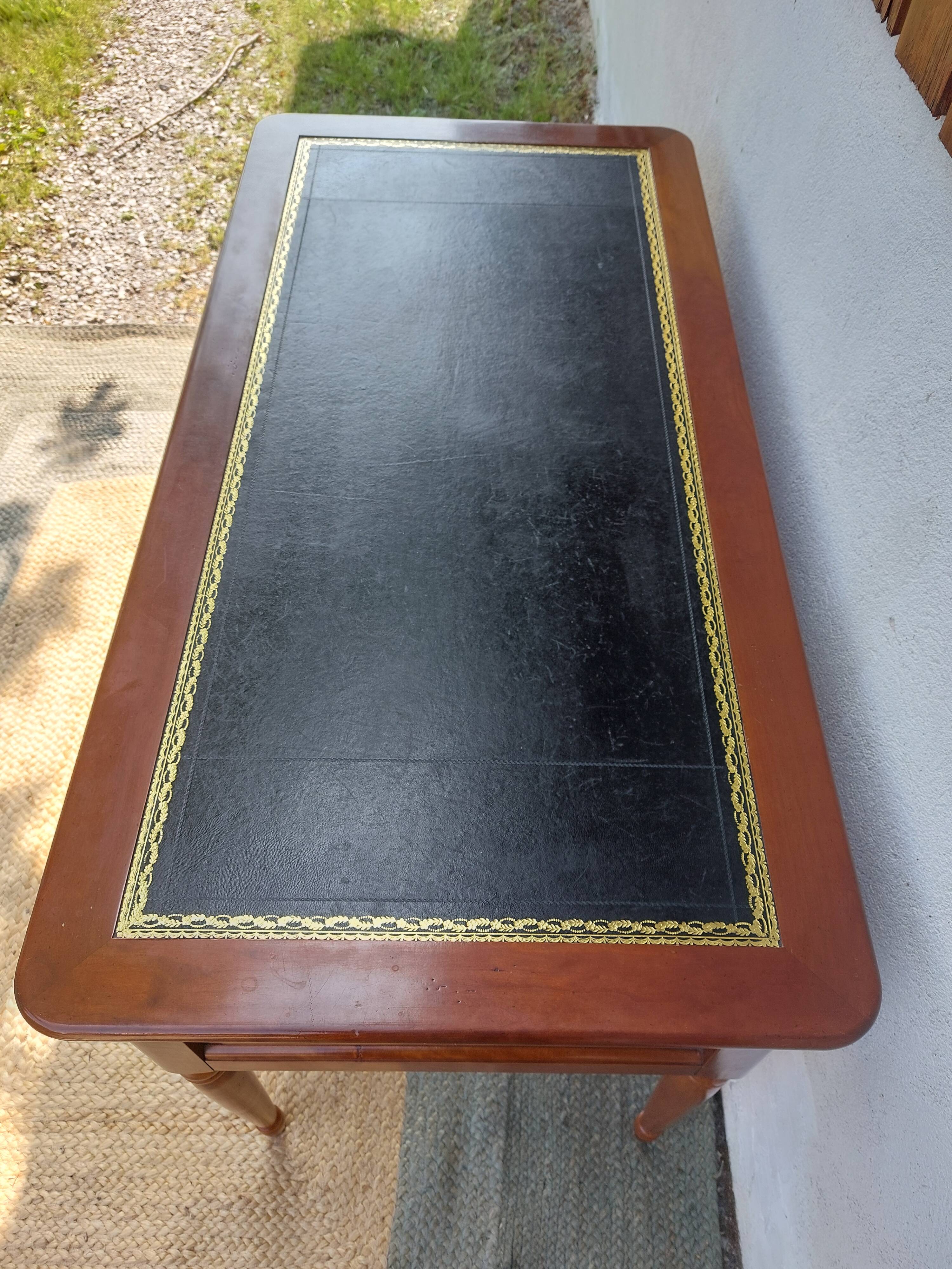 Desk, black leather top
