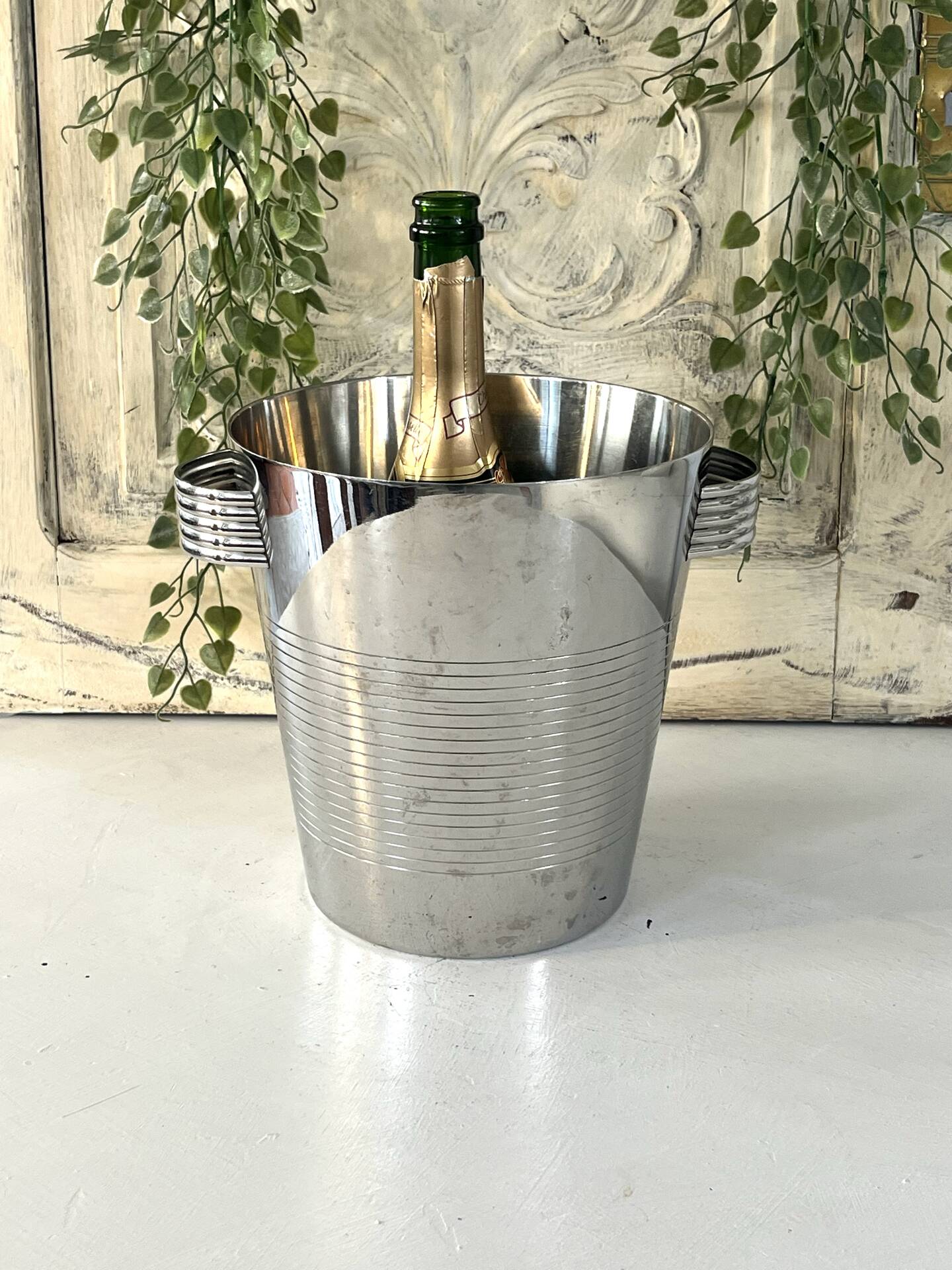 Art Deco Champagne Ice Bucket, Vintage French Chromed Stainless Steel