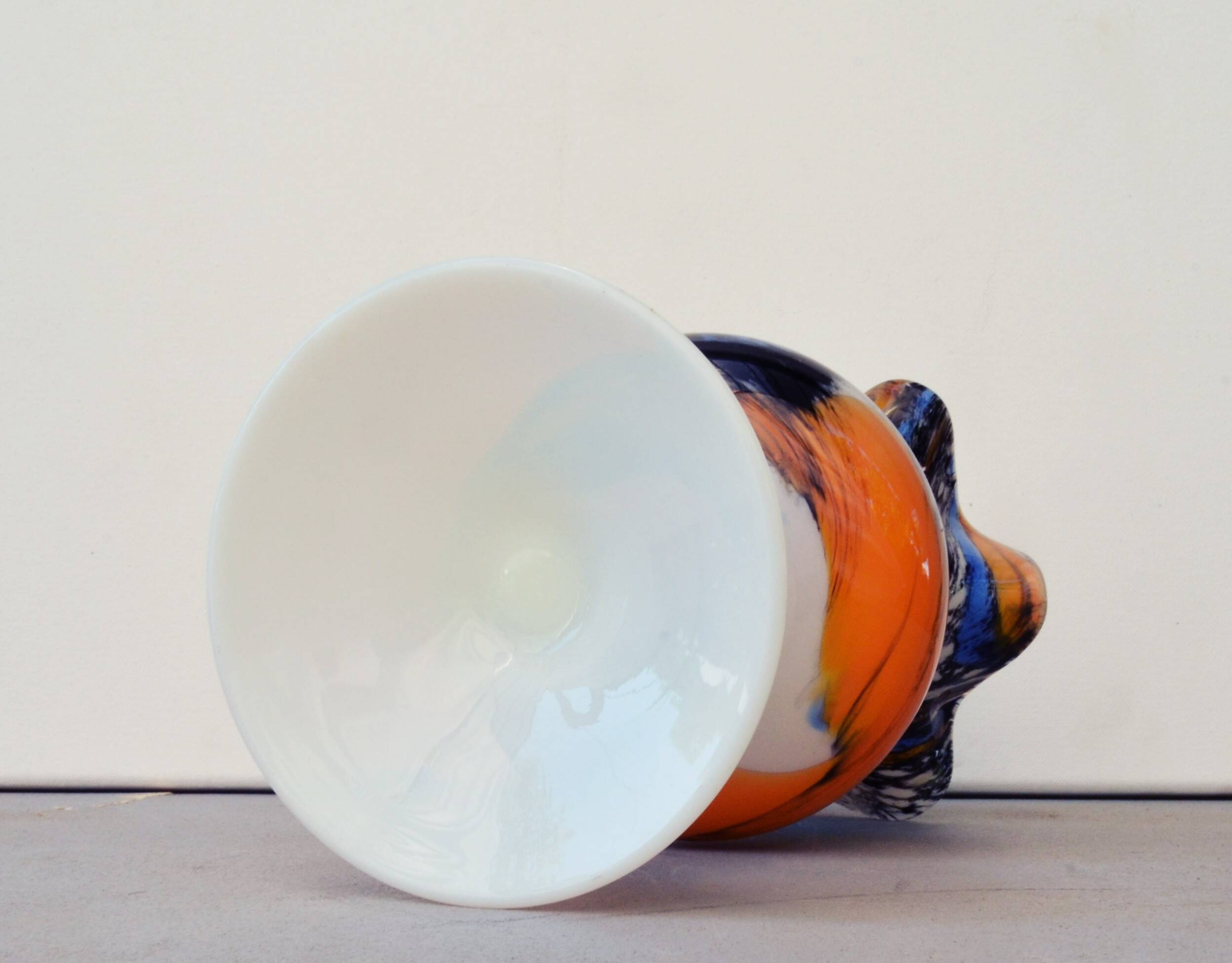 Mid Century Blue and Rust Carlo Moretti Glass Vase