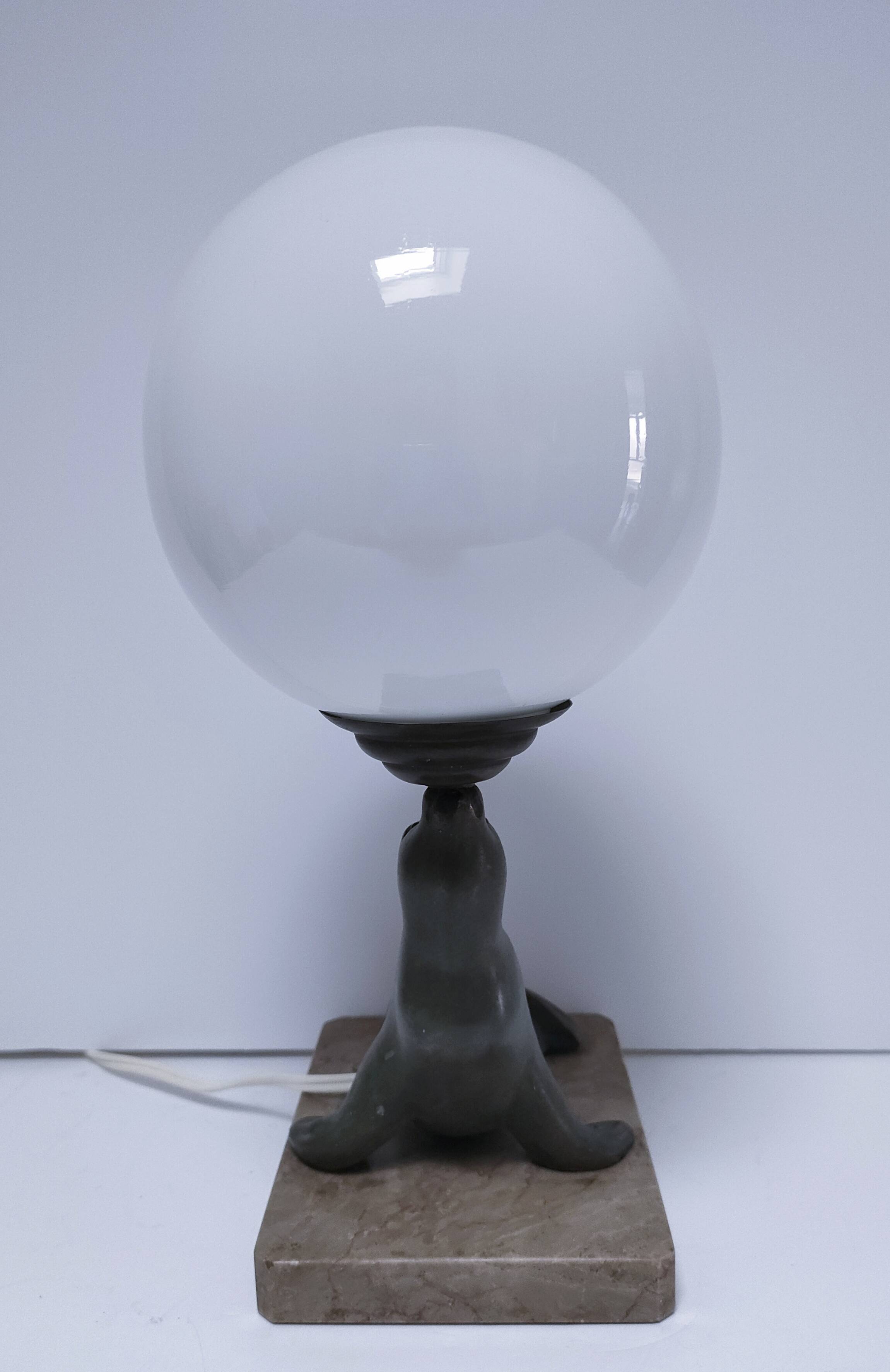 art deco seal lamp marble opaline metal