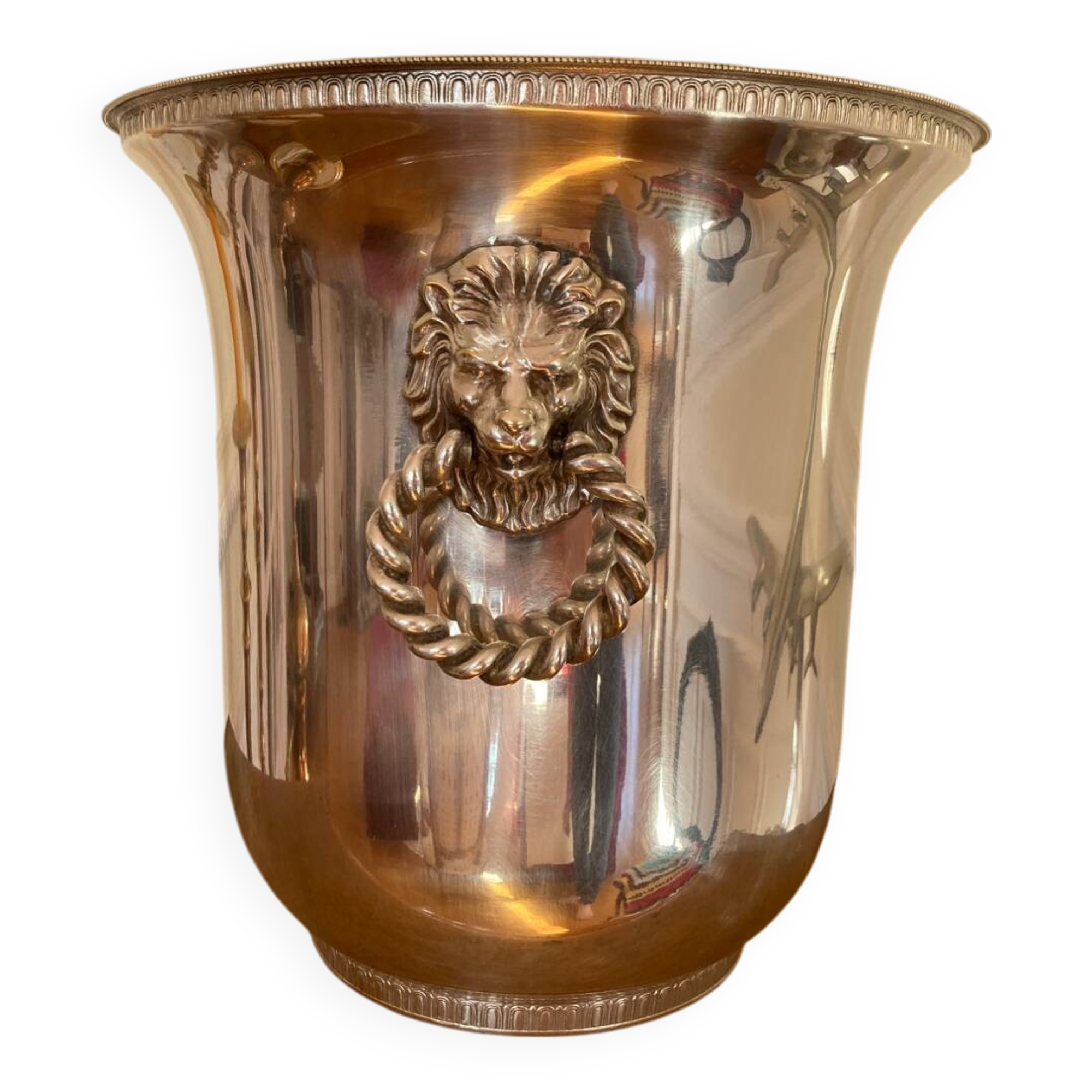 Champagne bucket with silver metal lion handles