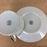 Porcelain tea set A. Vignaud Limoges and mocha spoons Christofle Alfénide