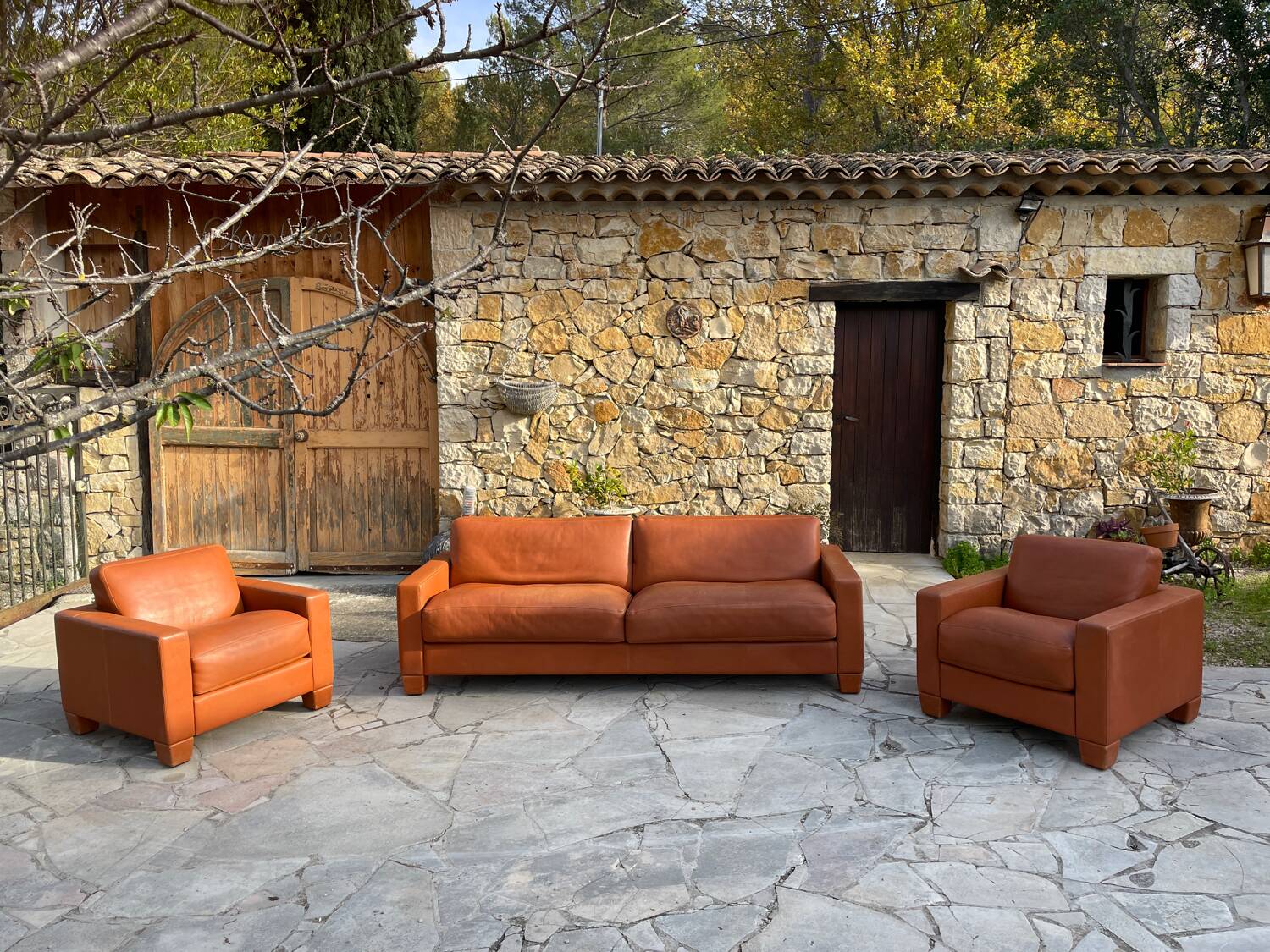 Sofa and Two Armchairs by De Sede